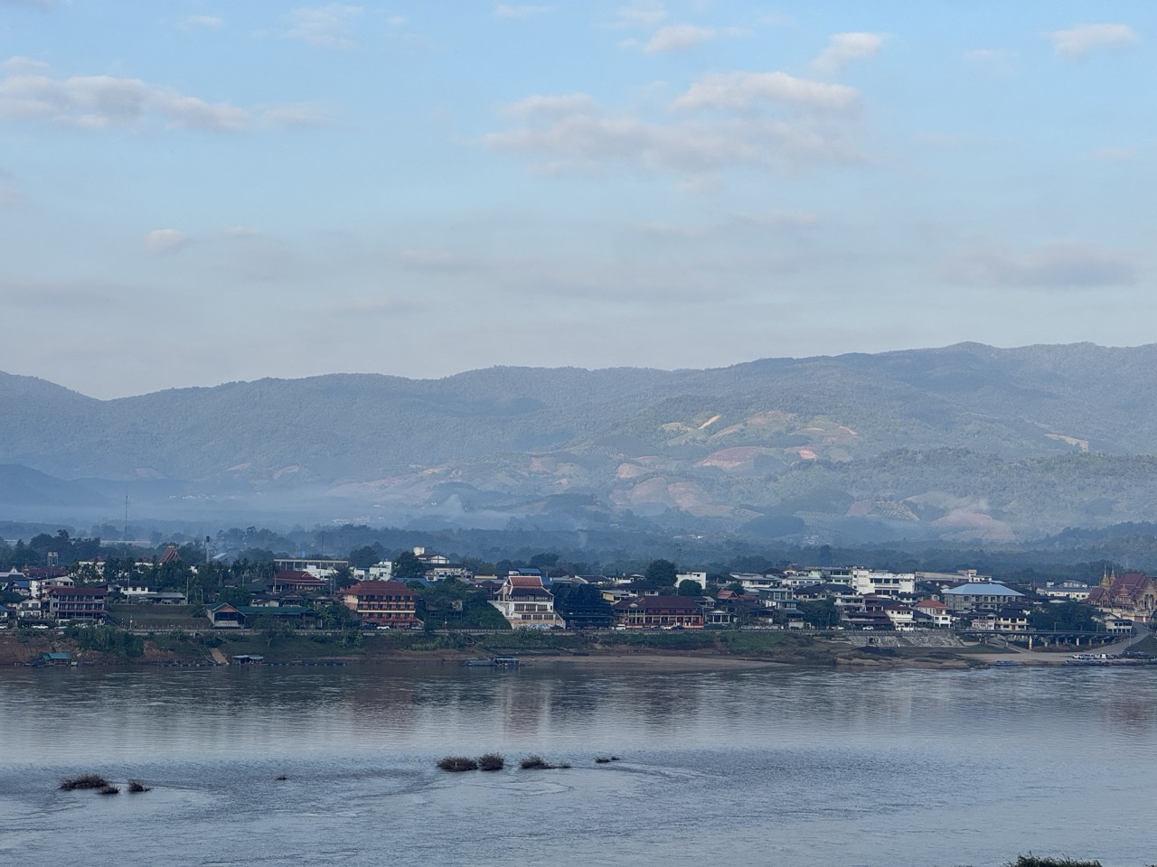 View over Houayxay and the Mekong river from above the town