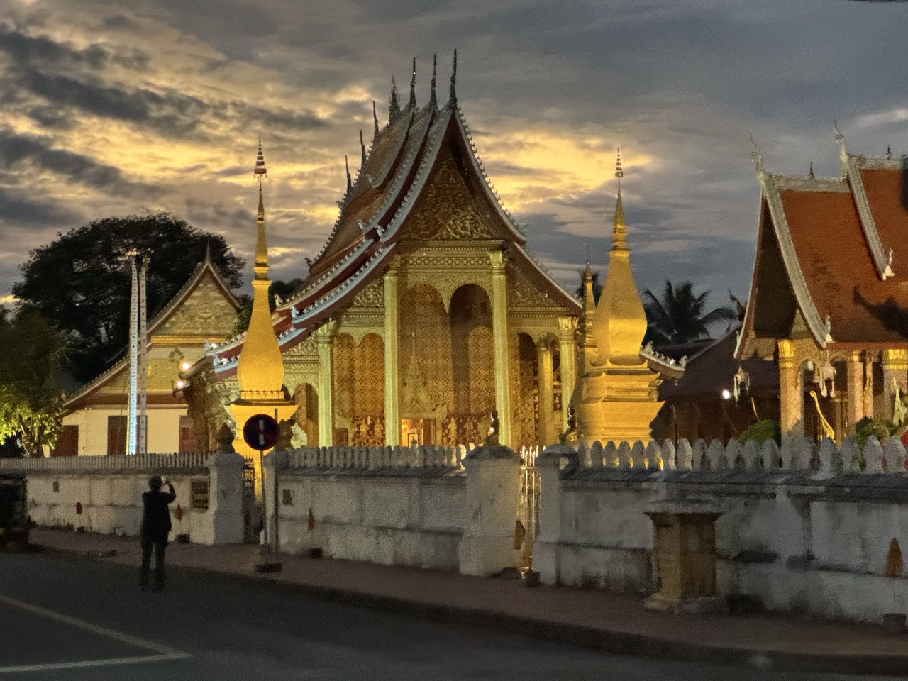 Wat Sensoukharam temple at sunset in the old town of Luang Prabang