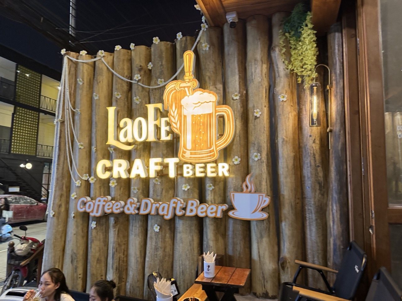 LaoFe craft beer bar at night, Vientiane