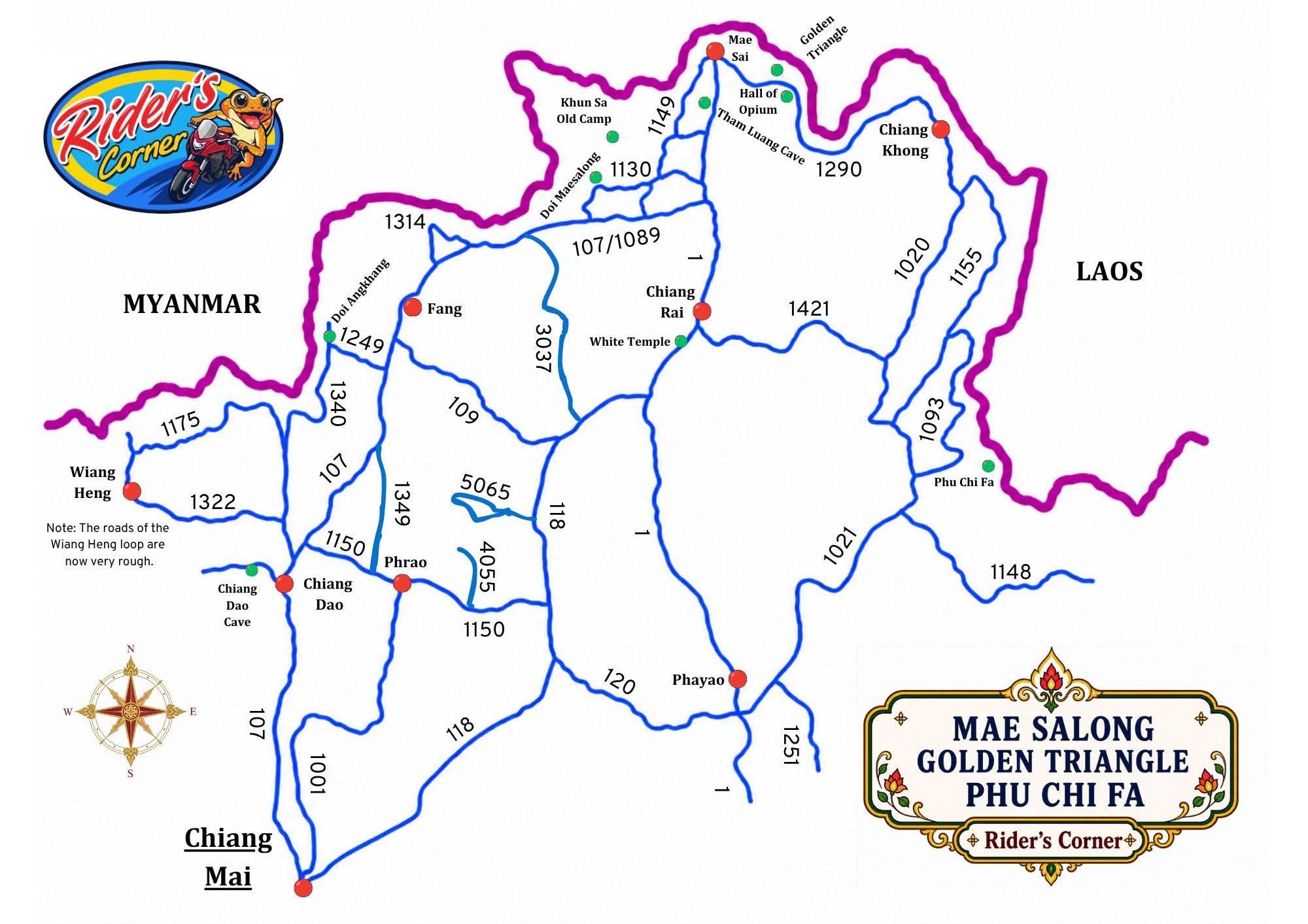 Chiang Rai hand-drawn motorcycle map